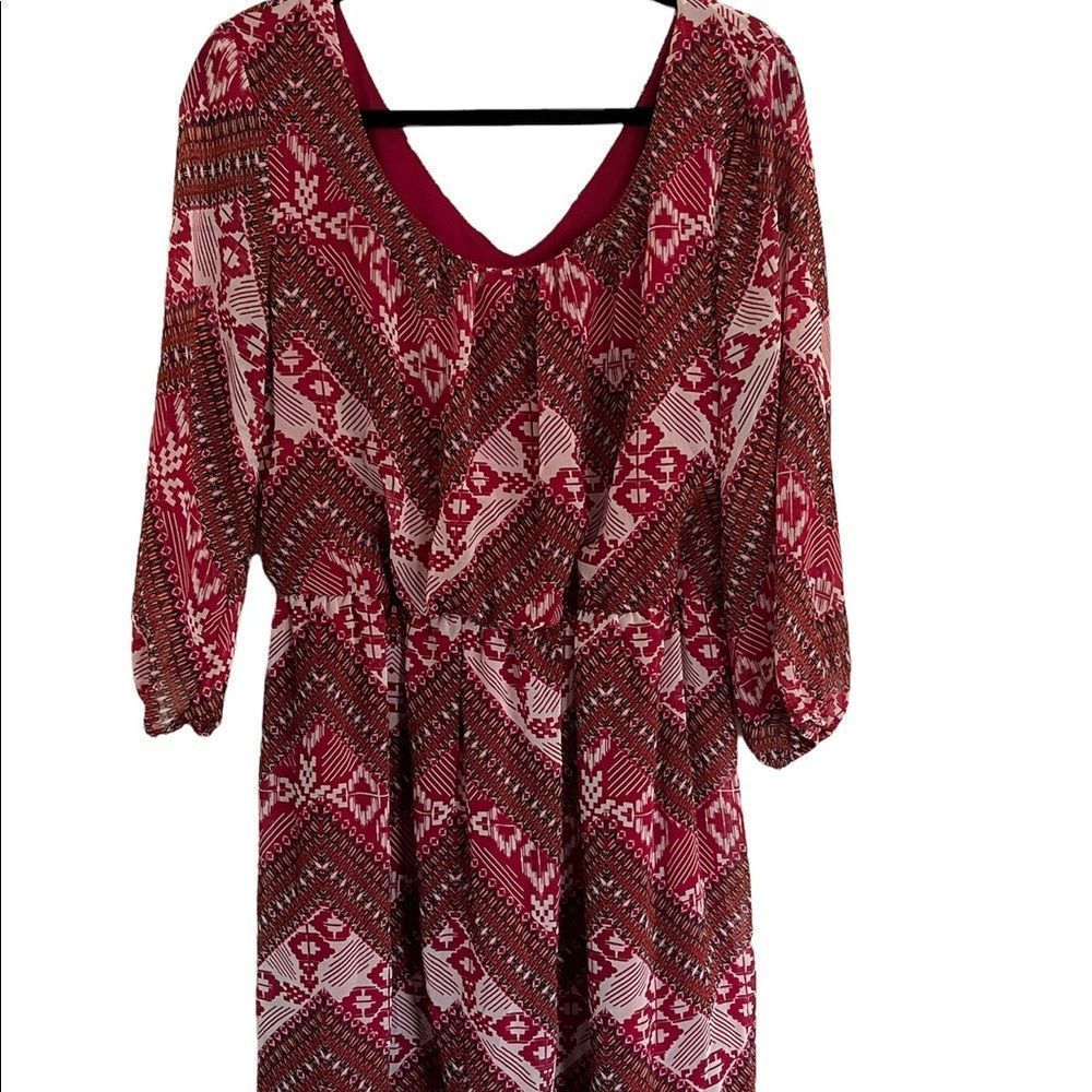 As U Wish NWT Woman’s Babydoll Dress Sz XL Pink White Orange Lined Flowy Aztec